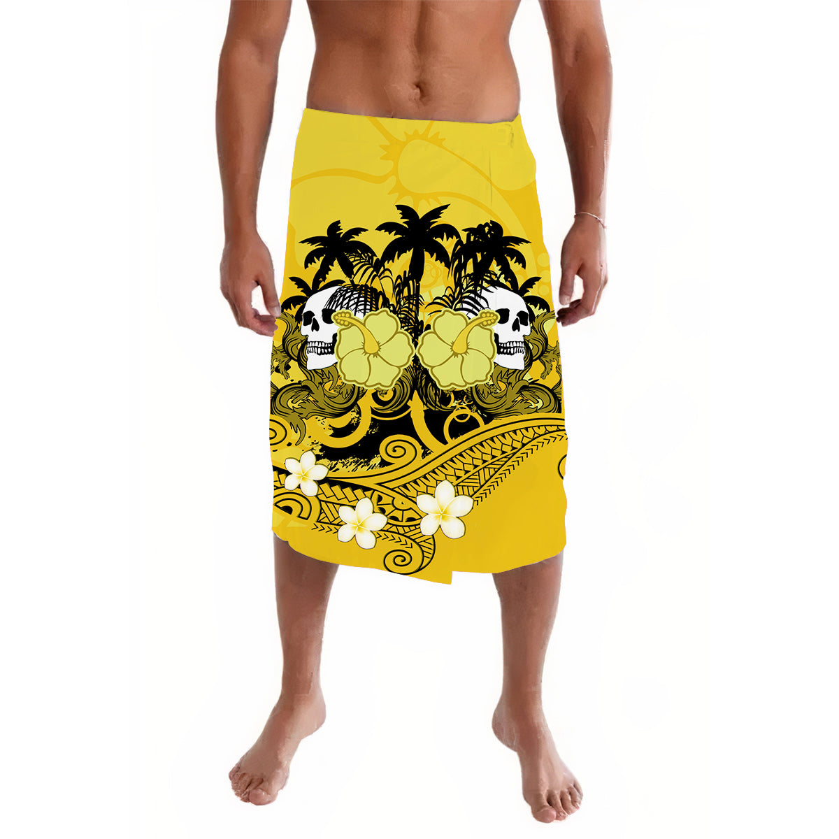 Hawaii Skull Lavalava Mysterious Polynesia and Yellow Flowers LT13 Yellow - Polynesian Pride