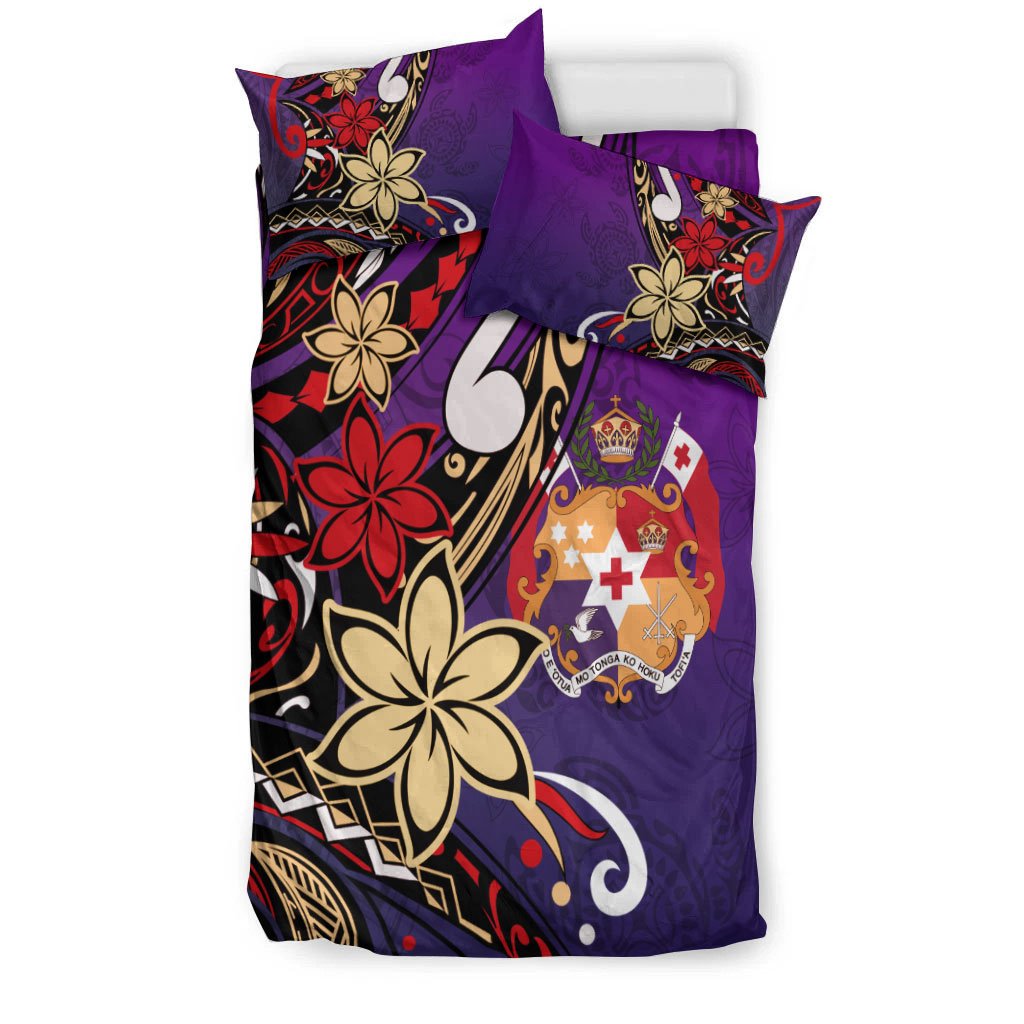 Tonga Polynesian Bedding Set - Tribal Flower With Special Turtles Purple Color - Polynesian Pride