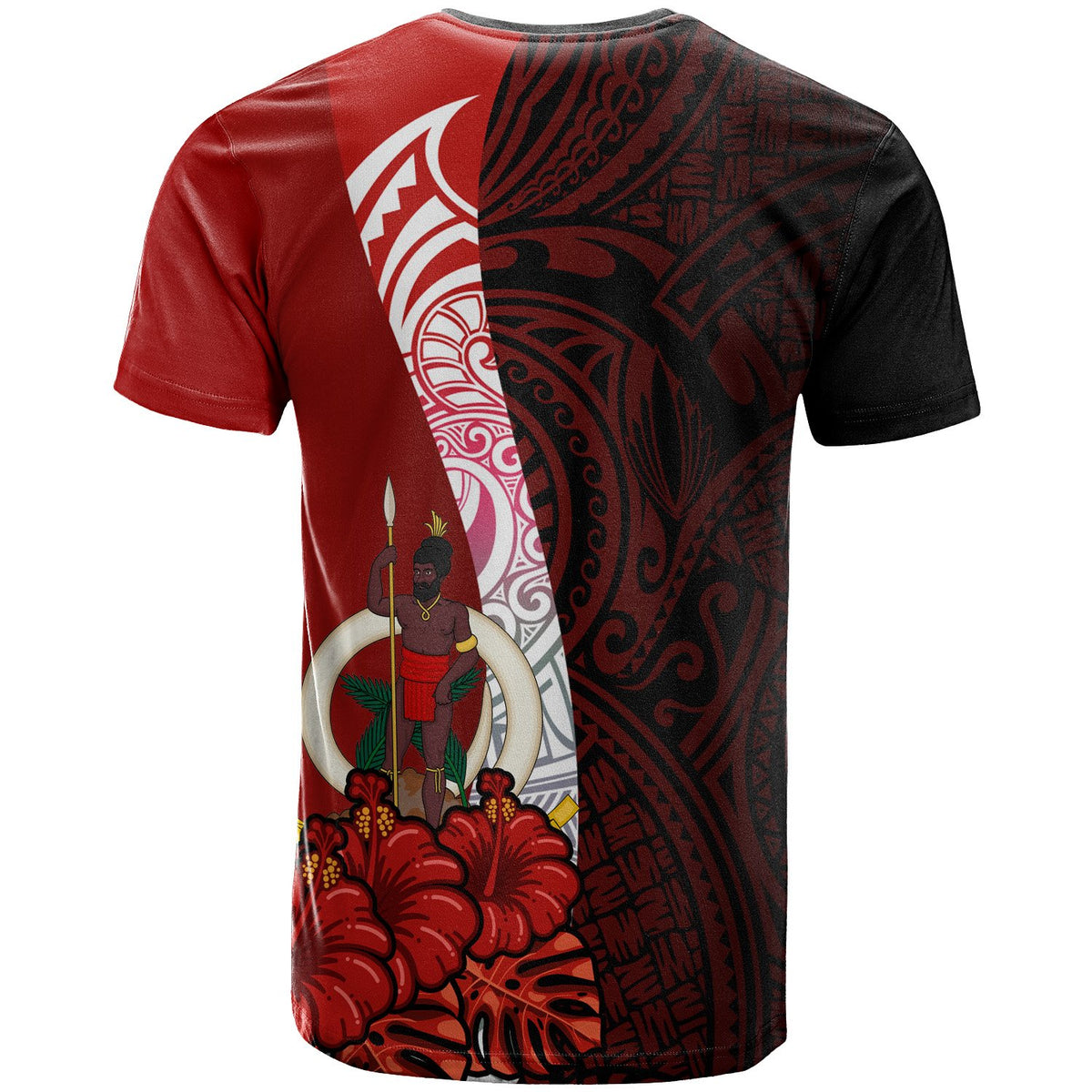 Vanuatu Polynesian T Shirt Coat of Arm With Hibiscus - Polynesian Pride