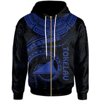 Tokelau Polynesian Zip up Hoodie Tokelau Waves (Blue) Unisex Blue - Polynesian Pride