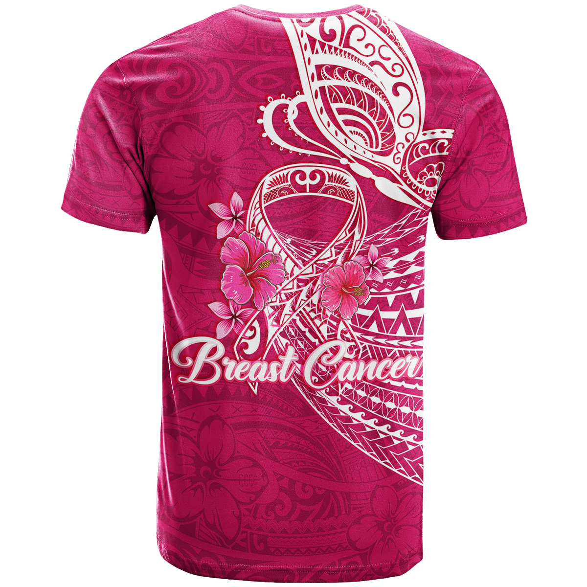 Breast Cancer Pink Ribbon Butterfly Polynesian Pink Version T Shirt LT12 - Polynesian Pride