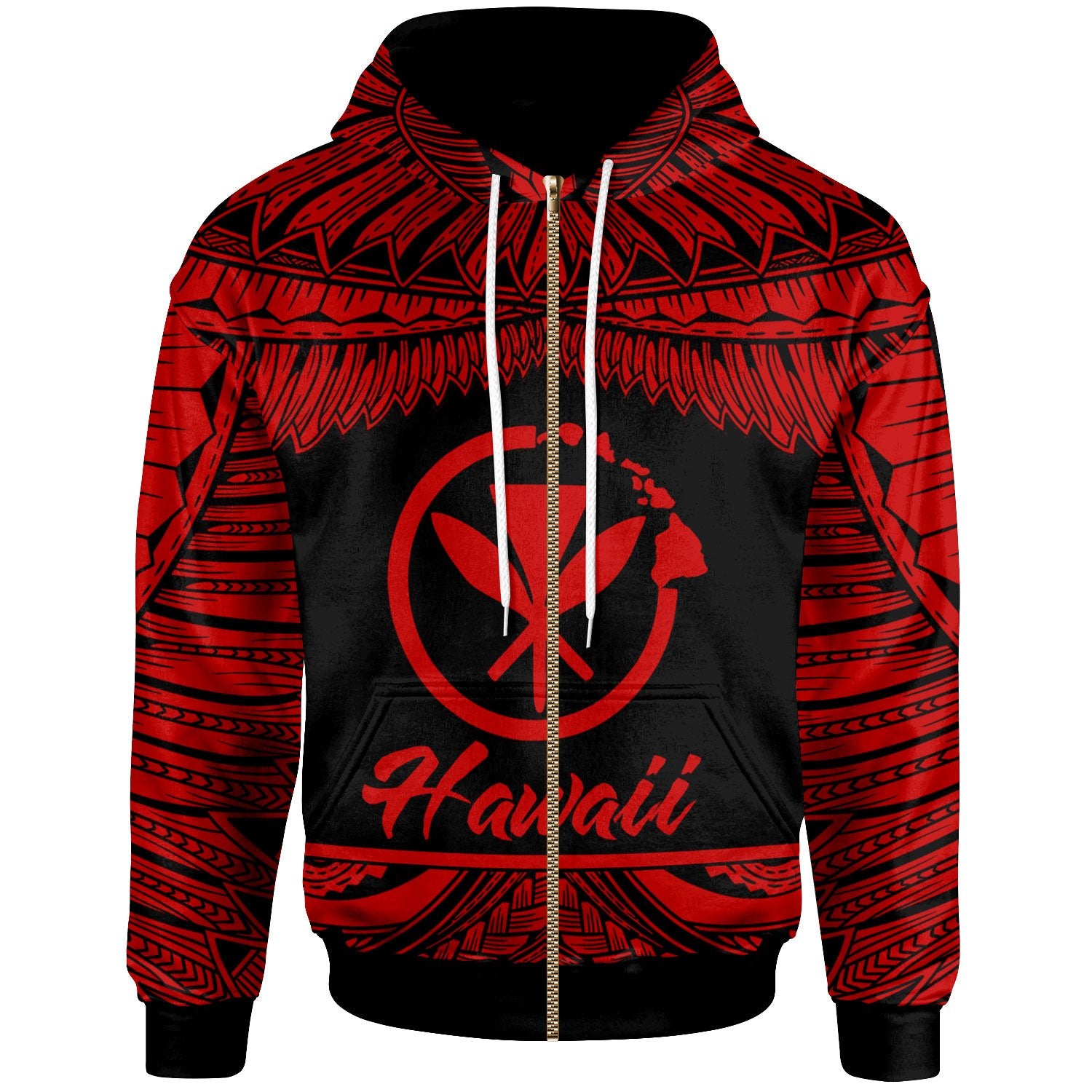 Hawaii Polynesian Zip Hoodie Hawaii Pride Red Version Unisex Red - Polynesian Pride