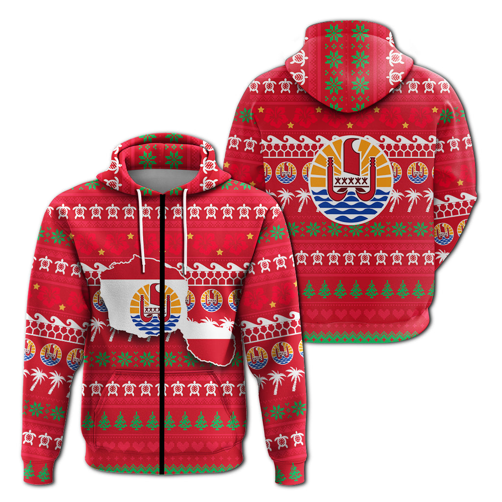 Tahiti Christmas Zip Hoodie Ugly Christmas LT12 Unisex Red - Polynesian Pride