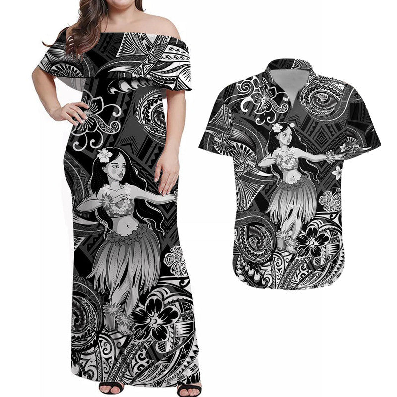 Hawaii Hula Girl Polynesian Matching Dress and Hawaiian Shirt Matching Couples Outfit Unique Style Black LT8 Black - Polynesian Pride