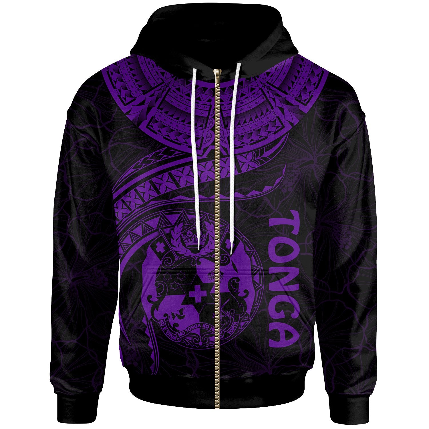 Tonga Polynesian Zip up Hoodie Tonga Waves (Purple) Unisex Black - Polynesian Pride