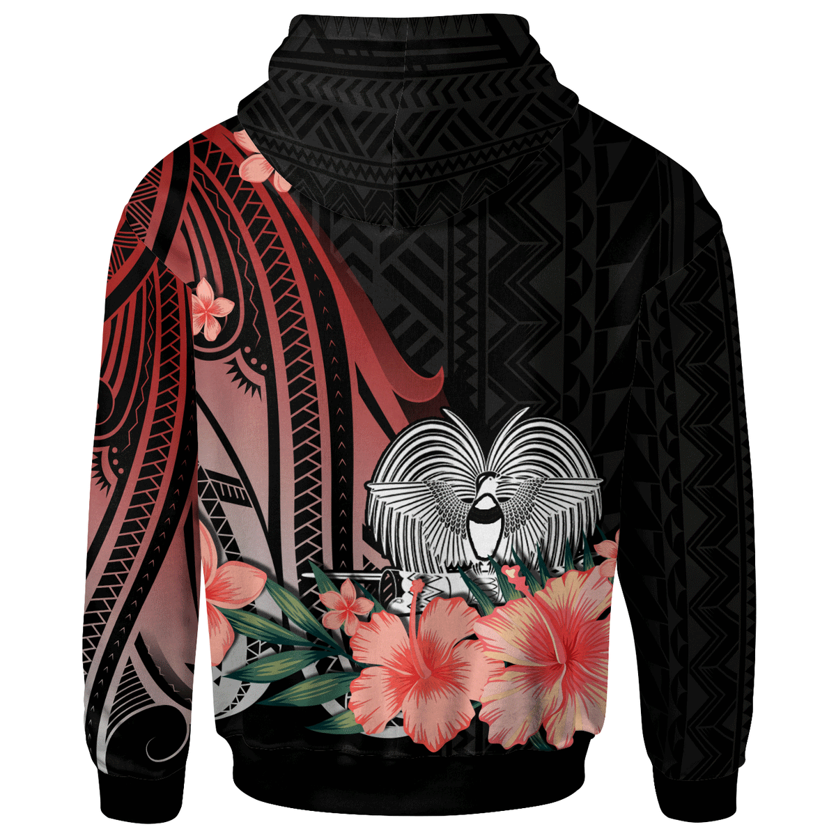 Papua New Guinea Custom Hoodie Red Polynesian Hibiscus Pattern Style - Polynesian Pride