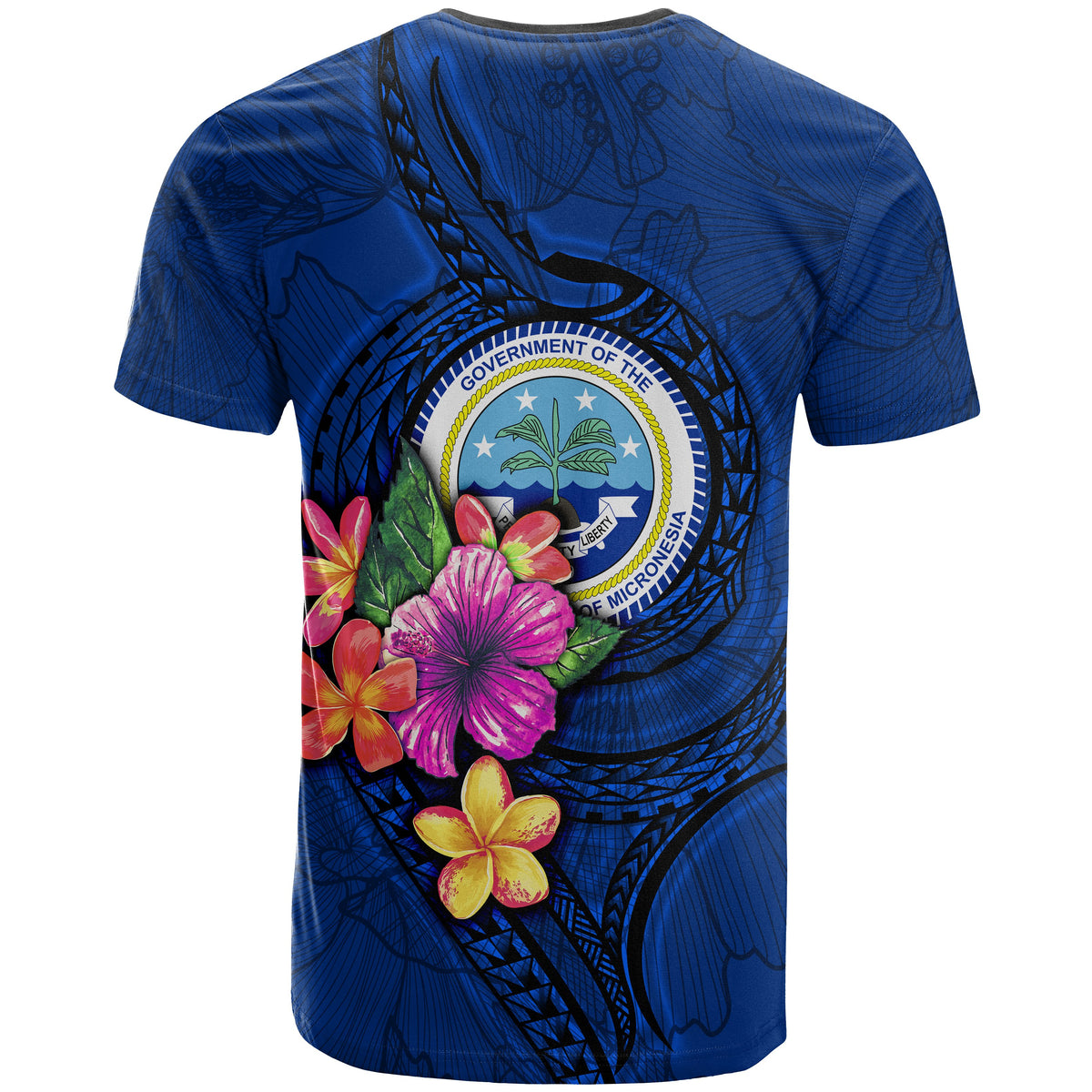 Federated States of Micronesia T Shirt Floral With Seal Blue - Polynesian Pride