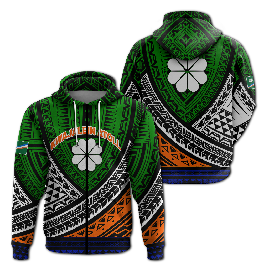 Kwajalein Atoll Tribal Pattern Hoodie LT12 Zip Hoodie Green - Polynesian Pride