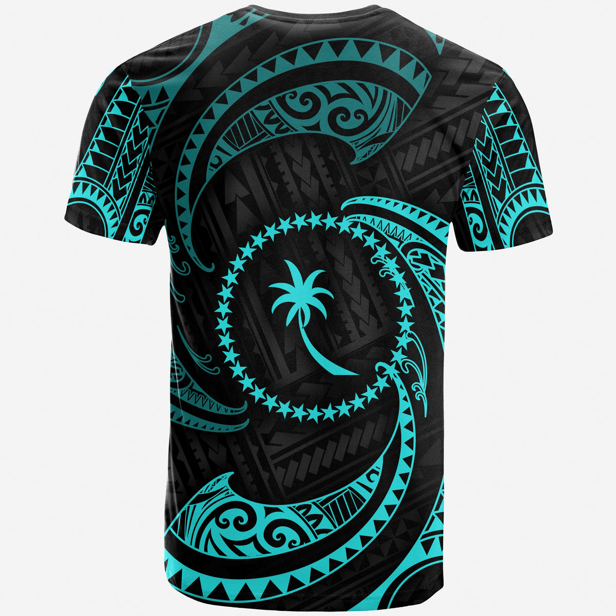 Chuuk Micronesia T Shirt Neon Blue Tribal Wave - Polynesian Pride