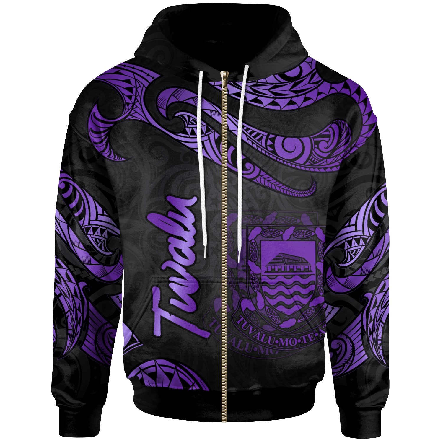 Tuvalu Polynesian Zip Hoodie Polynesian Tattoo Purple Version Unisex Purple - Polynesian Pride