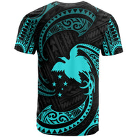 Papua New Guinea Polynesian Custom T Shirt Neon Blue Tribal Wave - Polynesian Pride