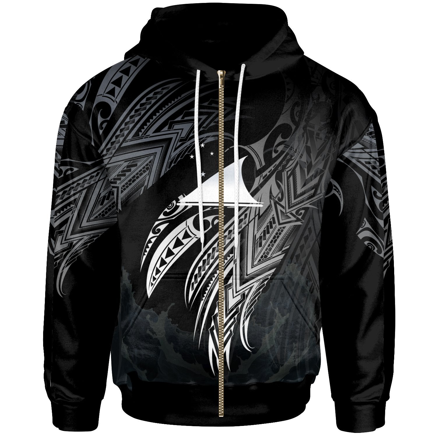 Tokelau Polynesian Zip Hoodie Legend White Version Unisex Black - Polynesian Pride