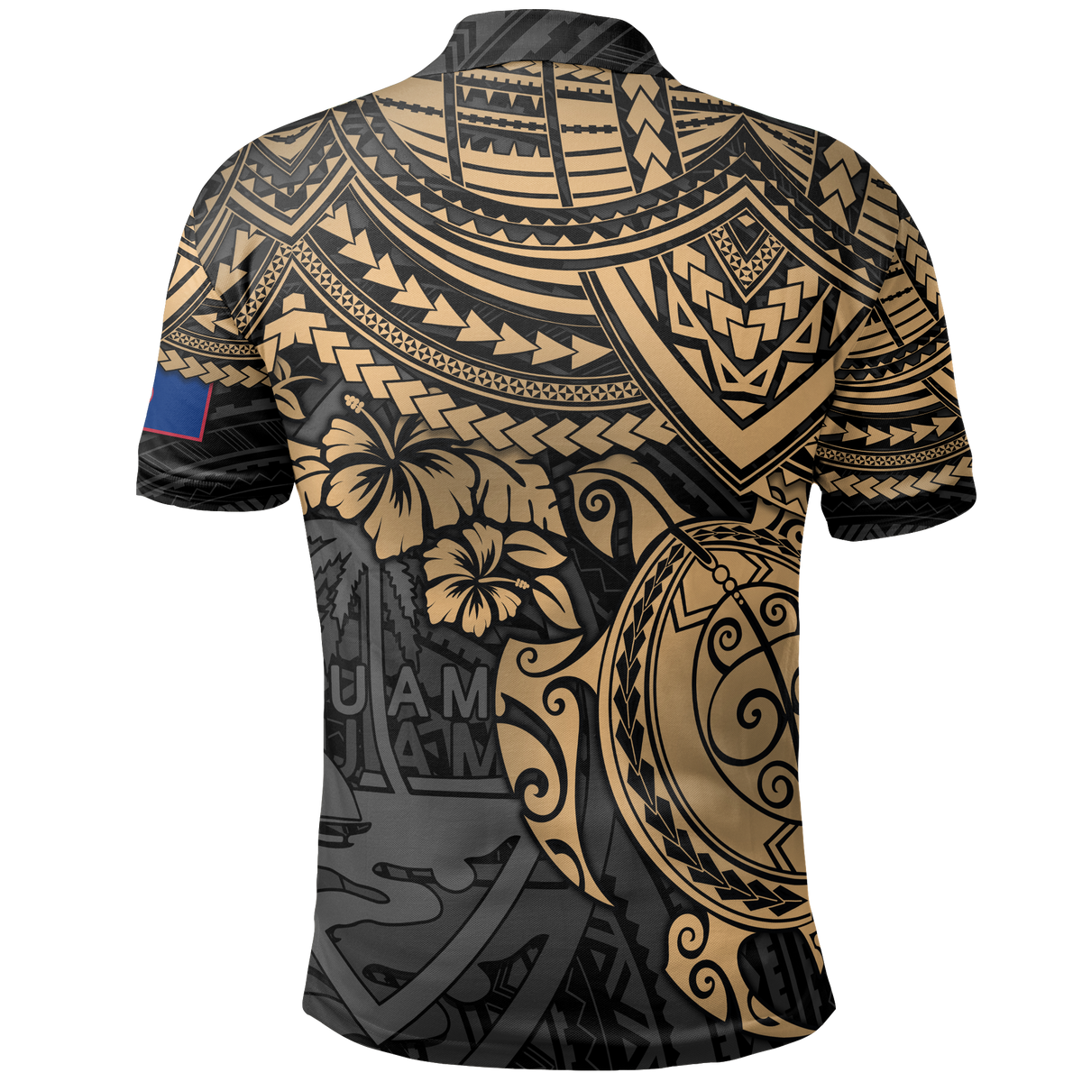 Guam Polo Shirt Guahan Flag Coat Of Arms Golden Turtle Hibiscus - Polynesian Pride