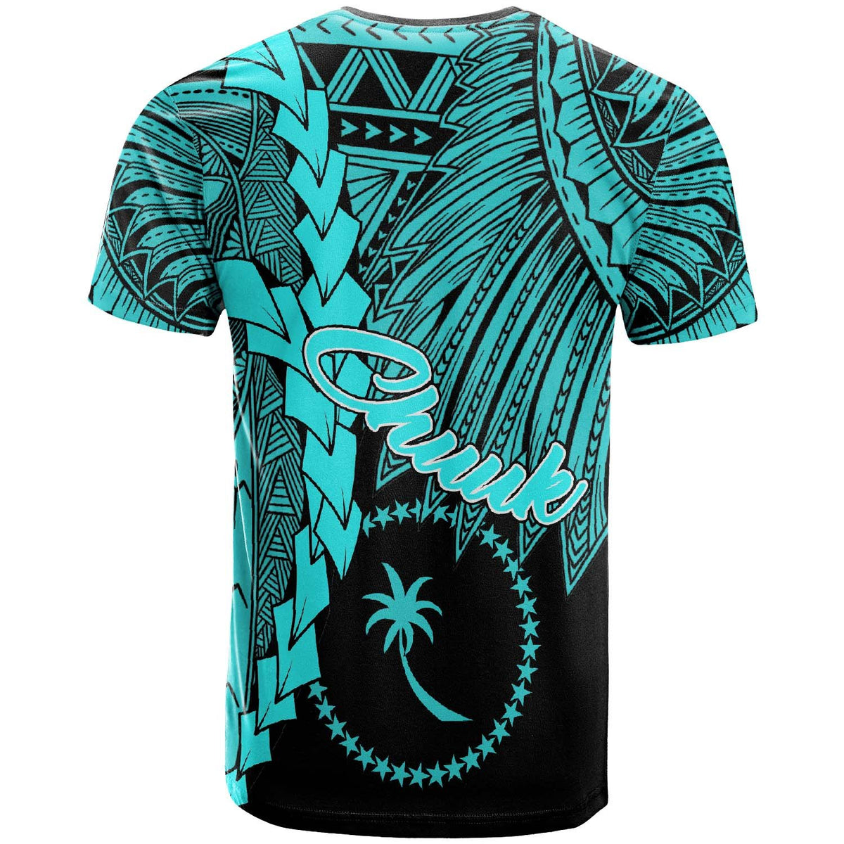 Chuuk Micronesia T Shirt Tribal Wave Tattoo Neon Blue - Polynesian Pride
