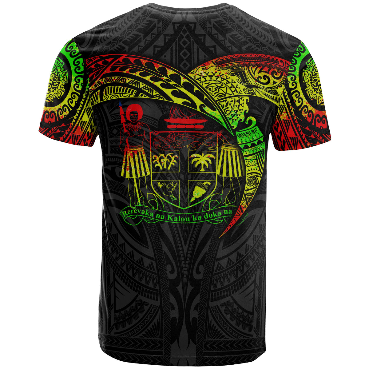 Fiji Polynesian T Shirt Coat of Arm Full Color Heart Shield - Polynesian Pride