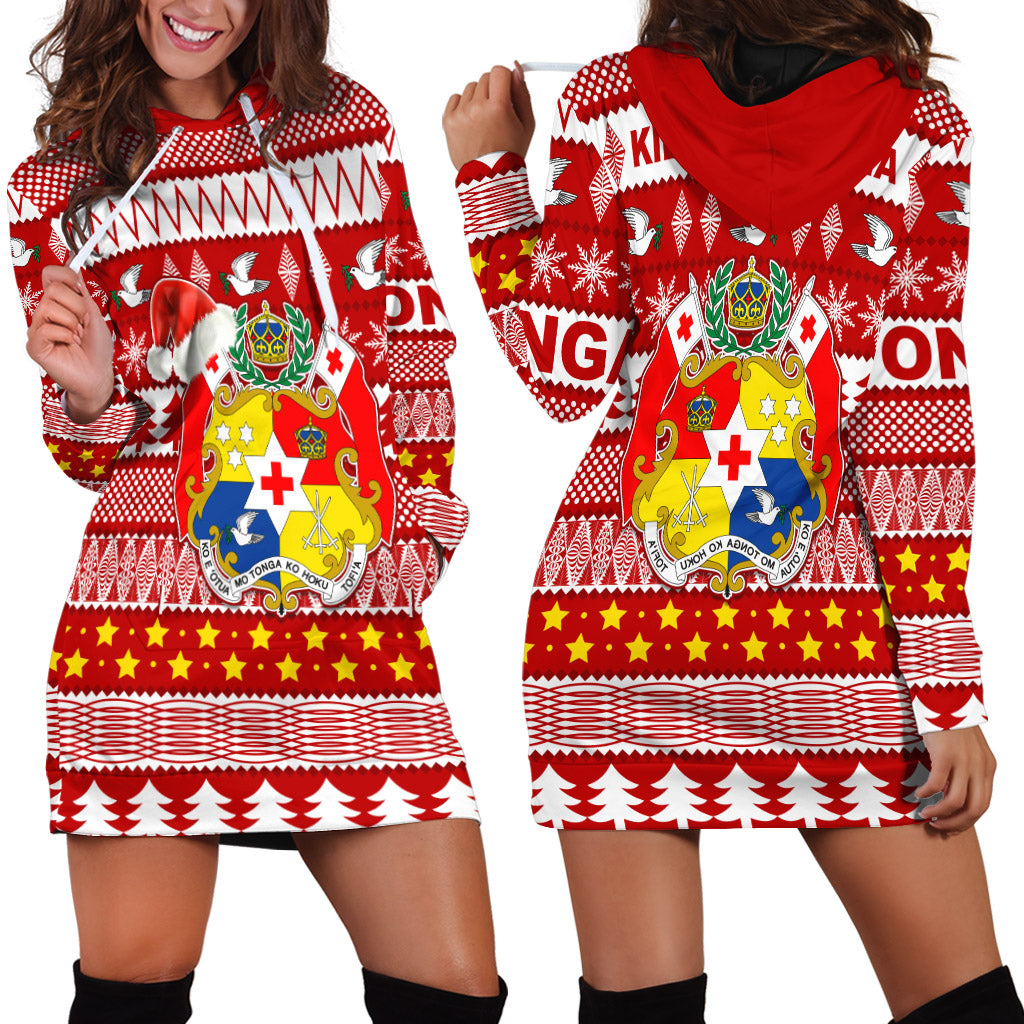 Tonga Kilisimasi Fiefia Hoodie Dress Merry Christmas with Tongan Pattern LT13 Red - Polynesian Pride