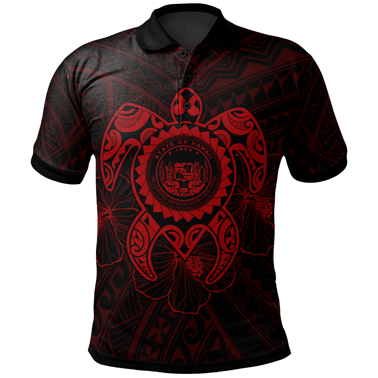 Hawaii Polynesian Polo Shirt Vintage Polynesian Turtle (Red) Unisex Red - Polynesian Pride