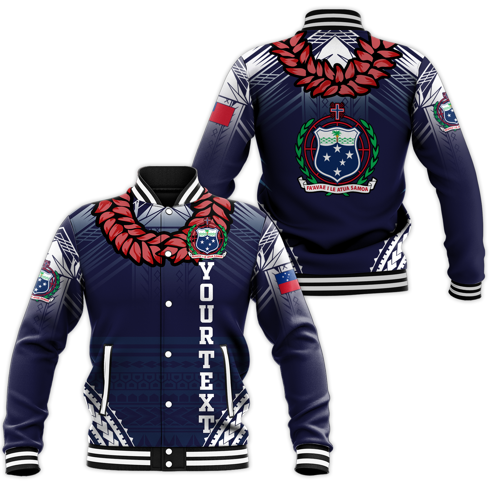 (Custom Personalised) Samoan Ula Fala Art Baseball Jacket - LT12 Unisex Blue - Polynesian Pride