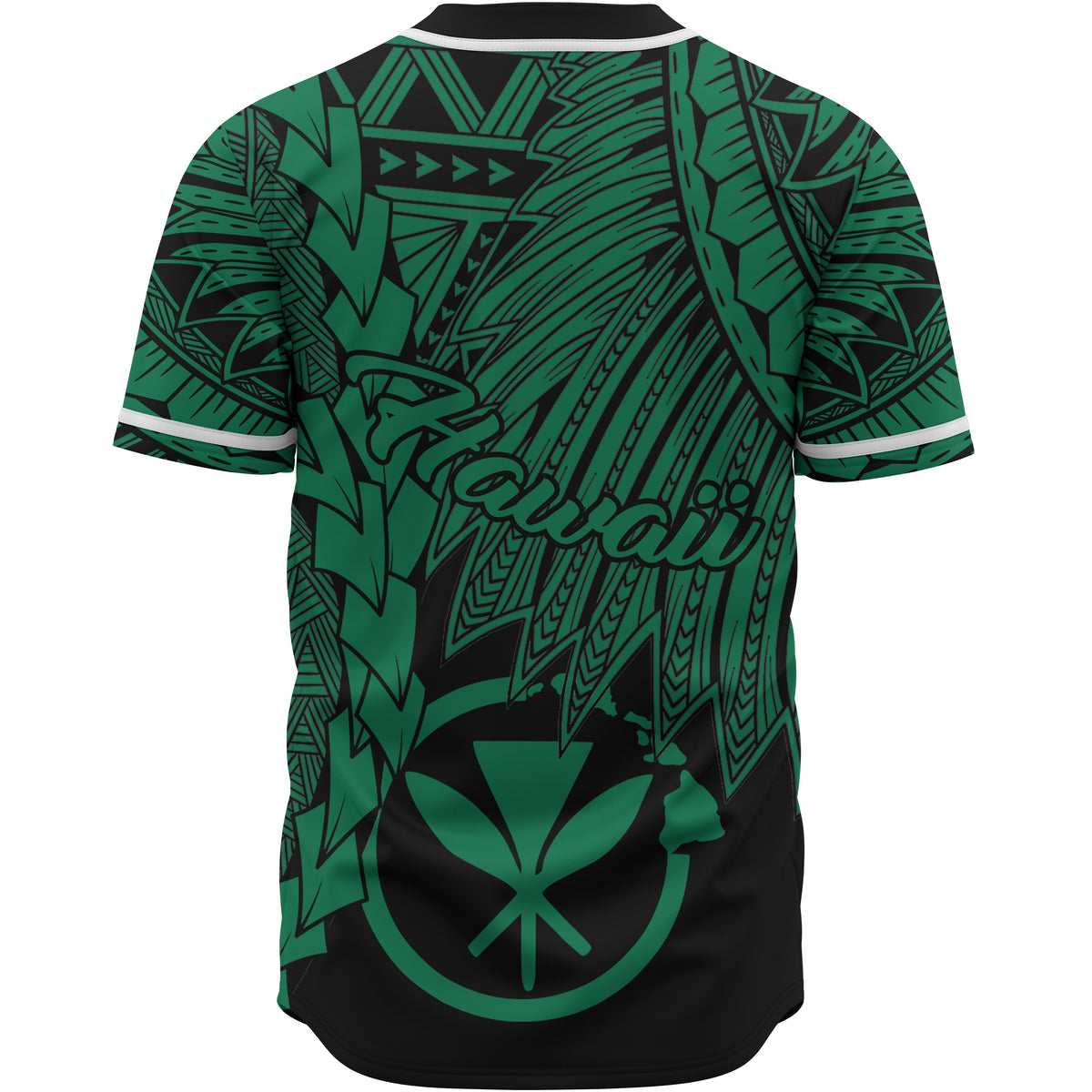 Hawaii Kanaka Maoli Polynesian Baseball Shirt - Tribal Wave Tattoo Green - Polynesian Pride