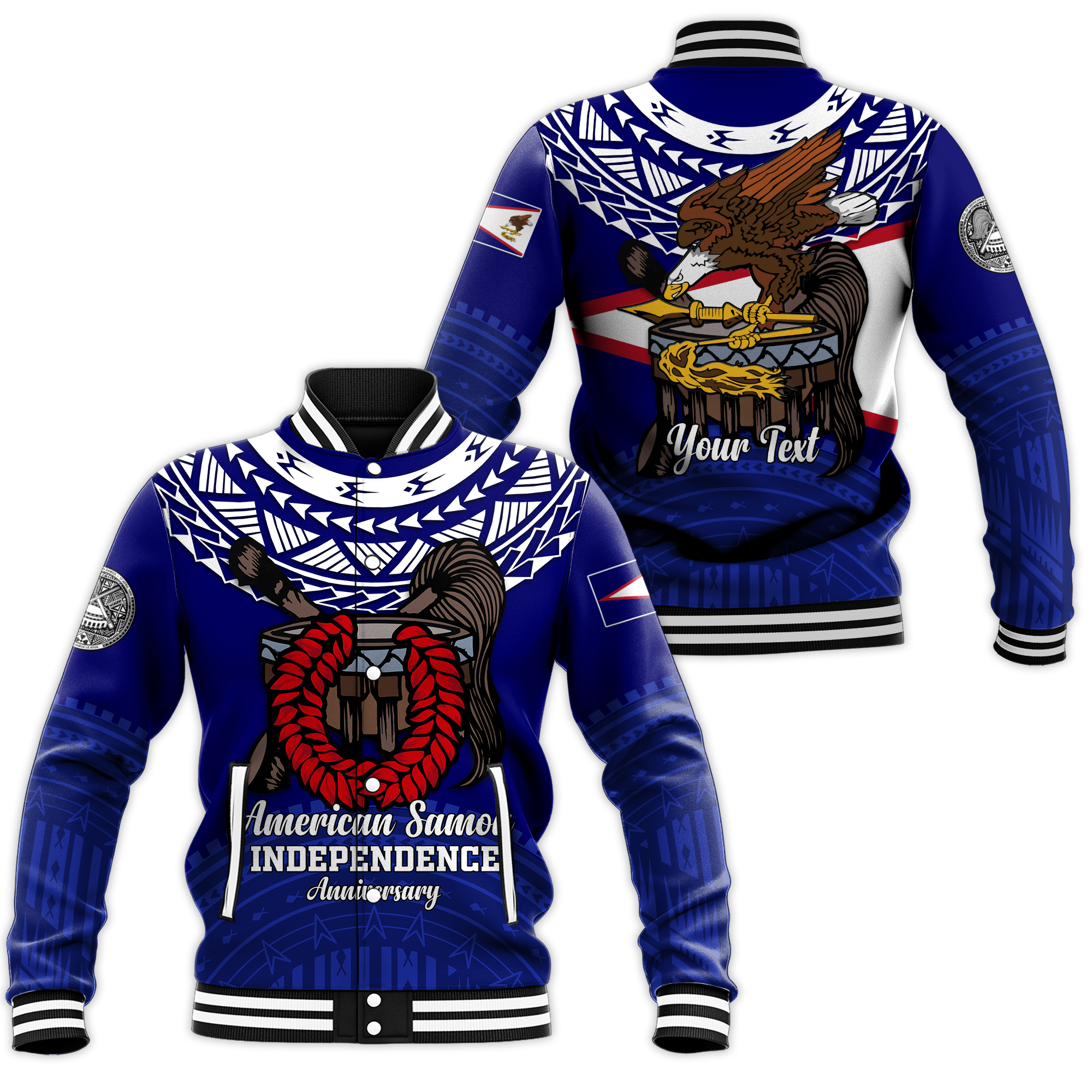 Custom American Samoa Independence Anniversary Pride Baseball Jacket - LT12 Unisex Blue - Polynesian Pride