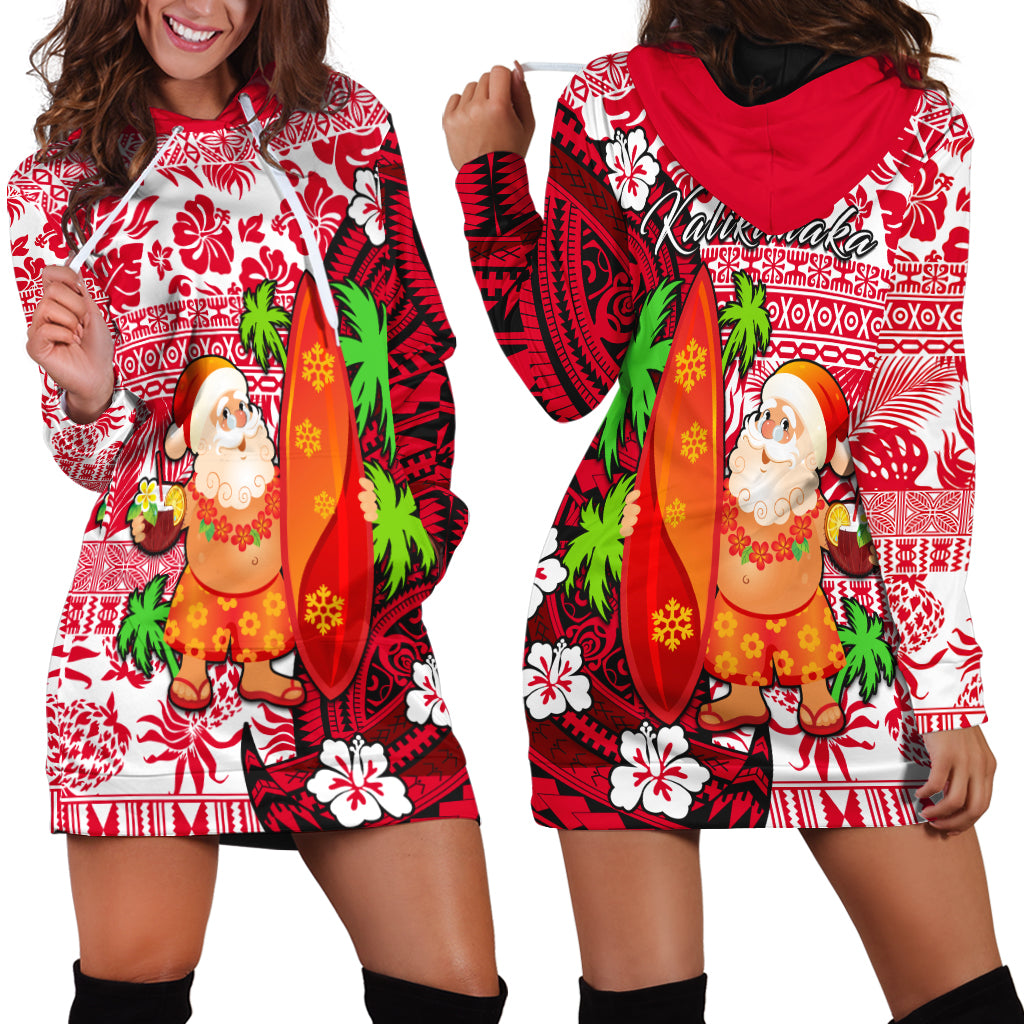 Mele Kalikimaka Hoodie Dress Christmas Hawaii with Santa Claus LT13 Red - Polynesian Pride