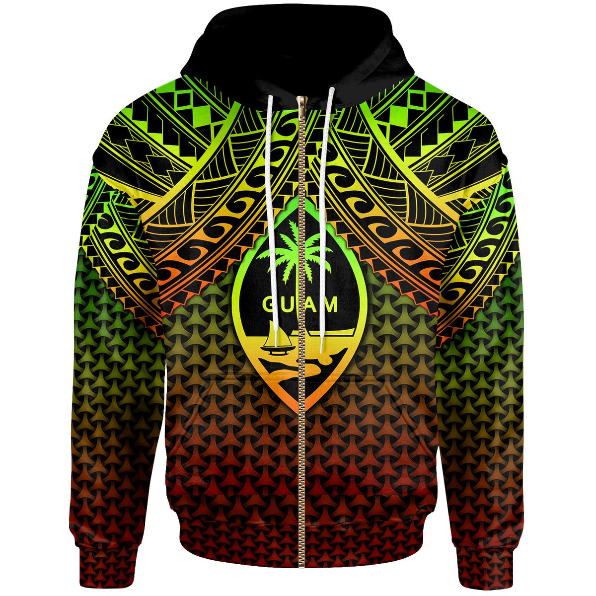 Polynesian Guam Custom Zip up Hoodie Reggae Vintage Polynesian Patterns Unisex Reggae - Polynesian Pride