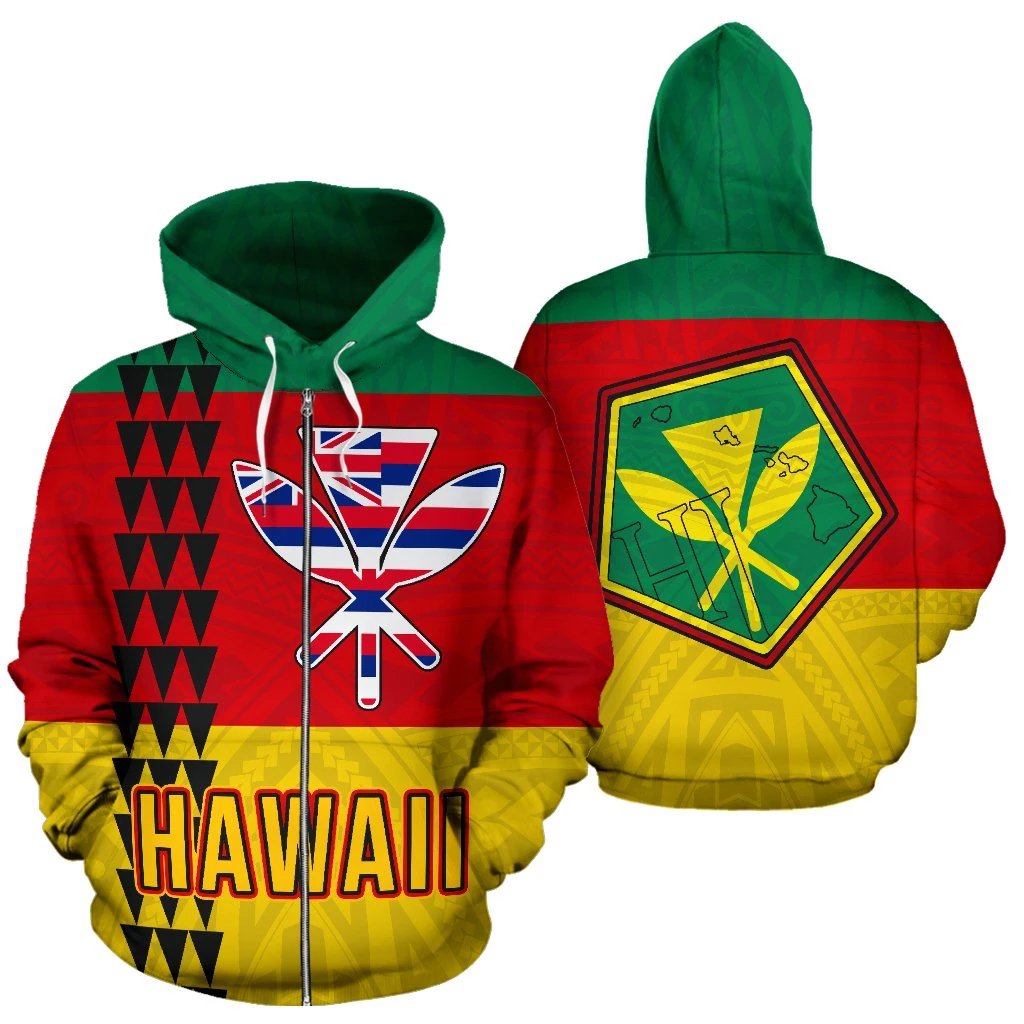 Hawaii Kanaka Flag Zip up Hoodie Unisex Red - Polynesian Pride