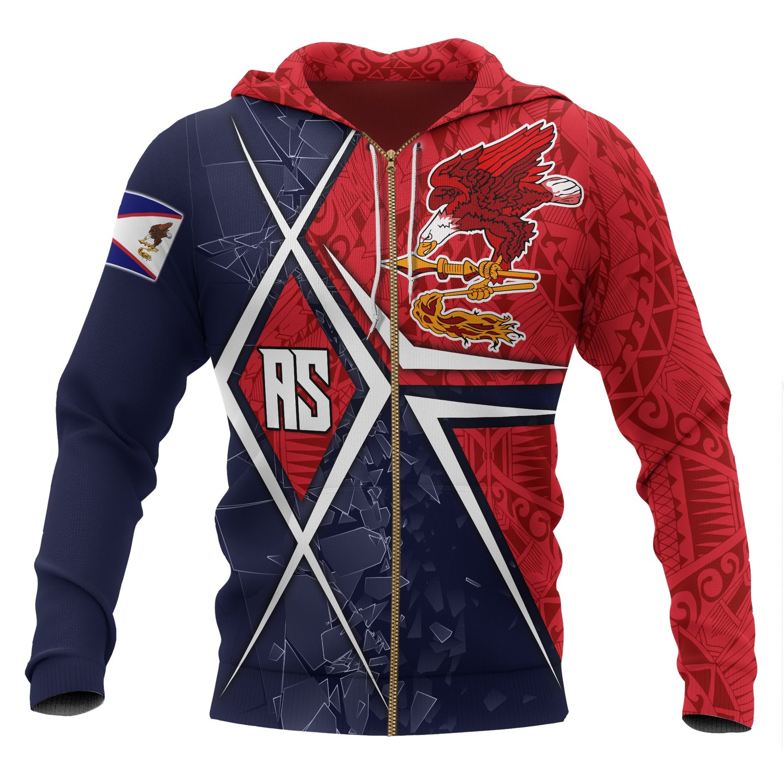American Samoa Zip up Hoodie AS Flag with Polynesian Patterns Unisex Red - Polynesian Pride