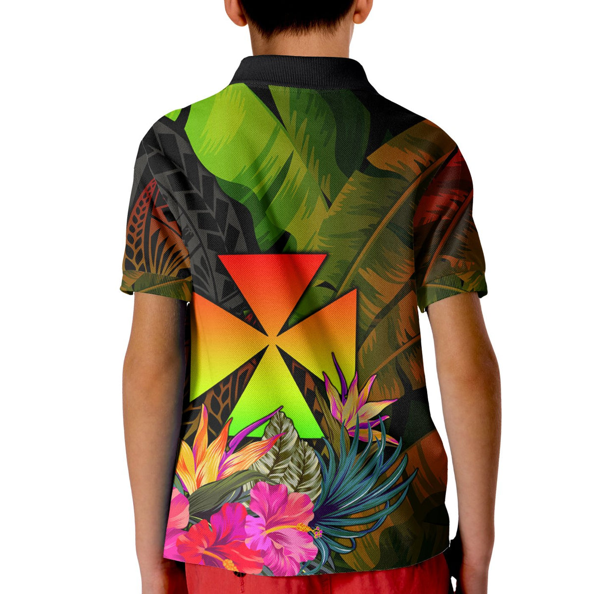 Wallis and Futuna Polynesian Polo Shirt Hibiscus and Banana Leaves - Polynesian Pride