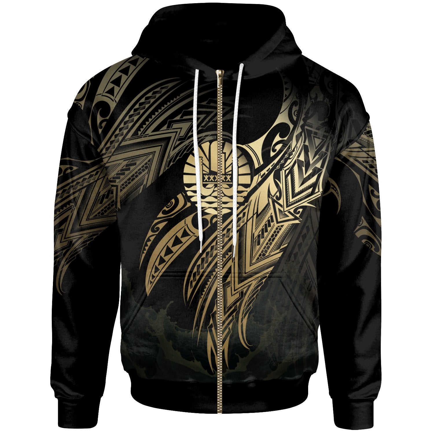 Tahiti Polynesian Zip Hoodie Legend Gold Version Unisex Black - Polynesian Pride