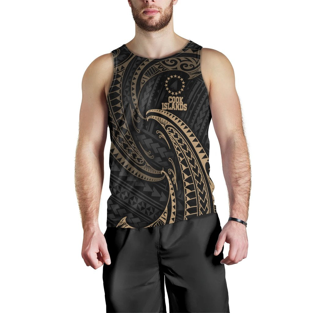 Cook Islands Polynesian Men's Tank Top - Gold Tribal Wave - Polynesian Pride