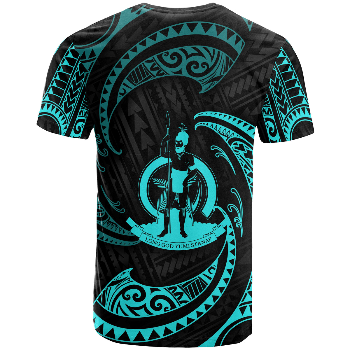 Vanuatu Polynesian Custom T Shirt Neon Blue Tribal Wave - Polynesian Pride