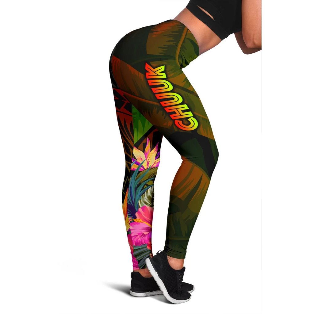 Chuuk Polynesian Women's Leggings - Hibiscus and Banana Leaves Reggae - Polynesian Pride