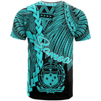 Samoa Polynesian Custom T Shirt Tribal Wave Tattoo Neon Blue - Polynesian Pride