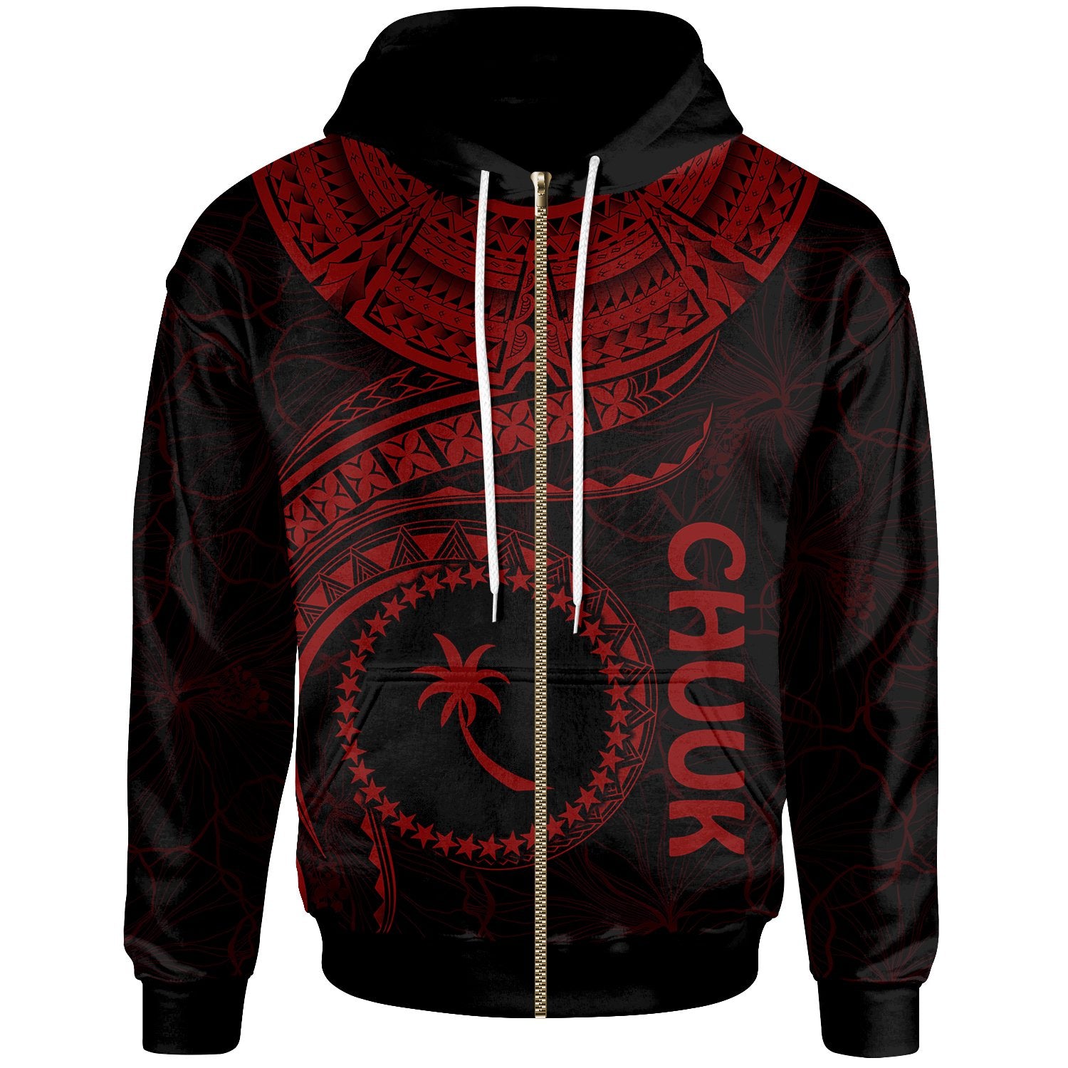 Chuuk Polynesian Zip up Hoodie Chuuk Waves (Red) Unisex Red - Polynesian Pride