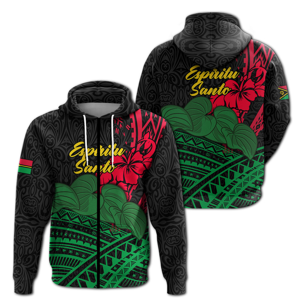 Vanuatu Espiritu Santo Zip Hoodie Kava With Hibiscus LT12 Unisex Black - Polynesian Pride