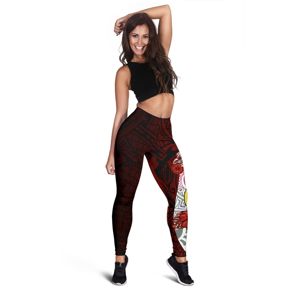 New Caledonia Polynesian Legging - Coat Of Arm With Hibiscus - Polynesian Pride