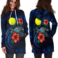 Palau Polynesian Hoodie Dress - Blue Turtle Hibiscus - Polynesian Pride