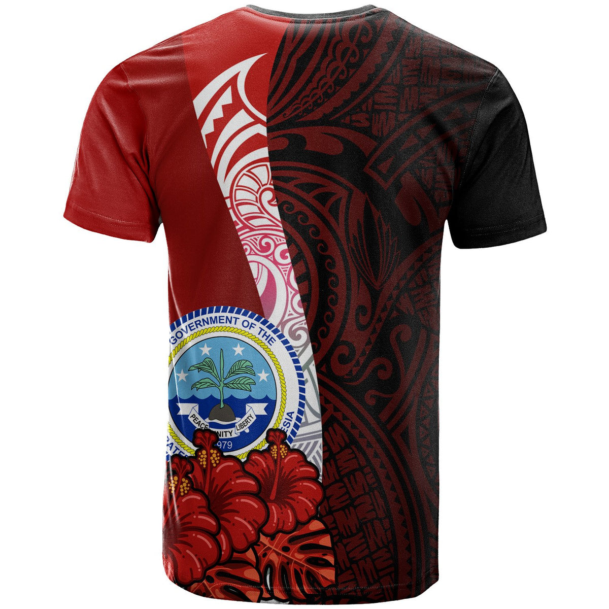 Federated States of Micronesia Custom T Shirt Coat of Arm With Hibiscus - Polynesian Pride