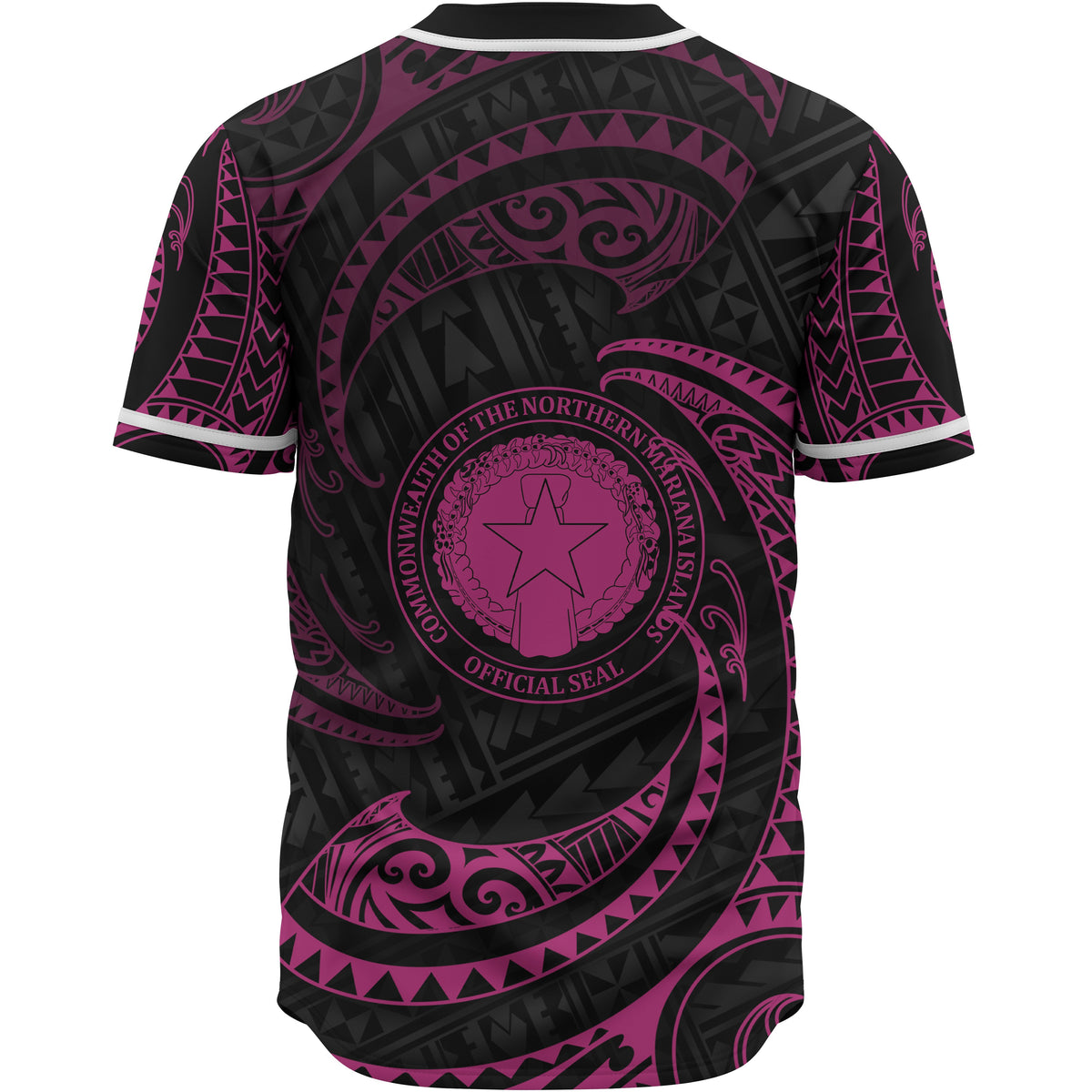 Northern Mariana Islands Polynesian Baseball Shirt - Pink Tribal Wave - Polynesian Pride