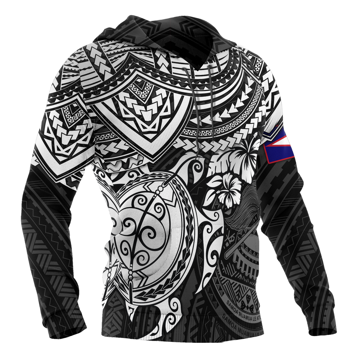 American Samoa Polynesian Hoodie Black Turtle - Polynesian Pride