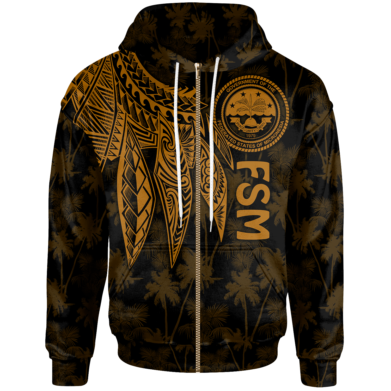 Federated States of Micronesia Zip up Hoodie Polynesian Wings (Golden) Unisex Golden - Polynesian Pride