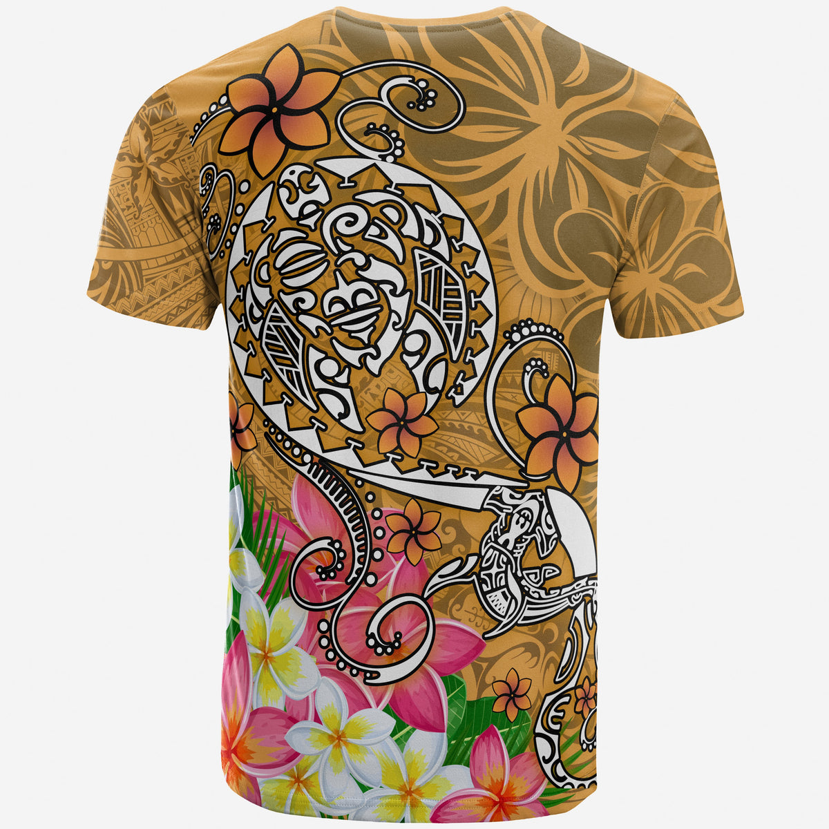 Polynesian T shirt Turtle Plumeria Gold Color - Polynesian Pride
