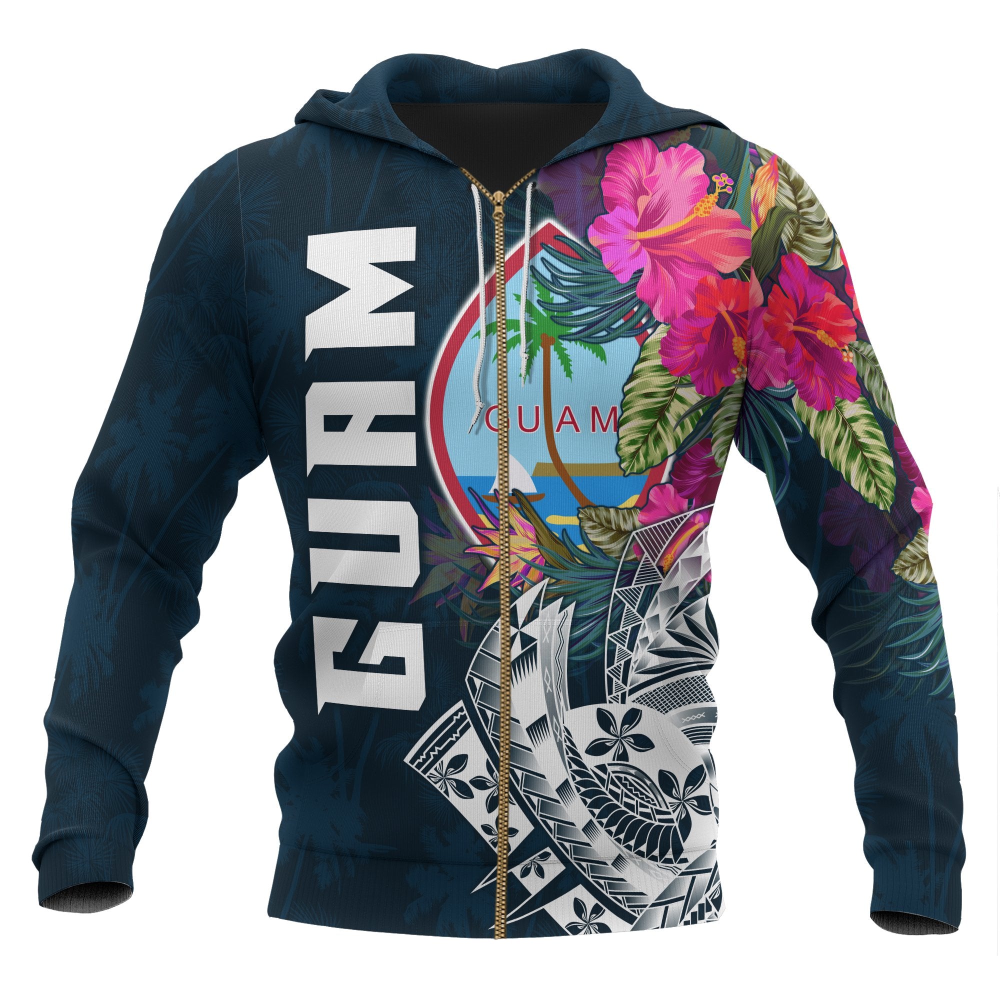 Guam Zip up Hoodie Guam Summer Vibes Unisex Blue - Polynesian Pride