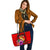 Tonga Polynesian Custom Personalised Large Leather Tote - Floral With Seal Red - Polynesian Pride