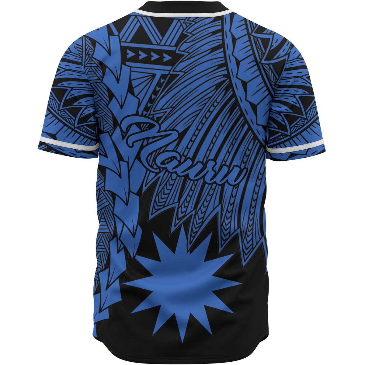 Nauru Polynesian Custom Personalised Baseball Shirt - Tribal Wave Tattoo Blue - Polynesian Pride