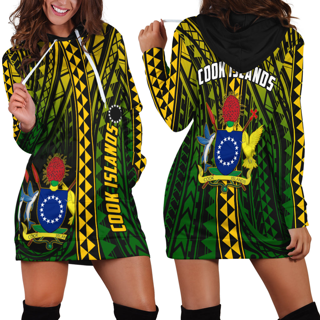 Cook Islands Hoodie Dress Polynesian Pattern Stars LT13 Black - Polynesian Pride