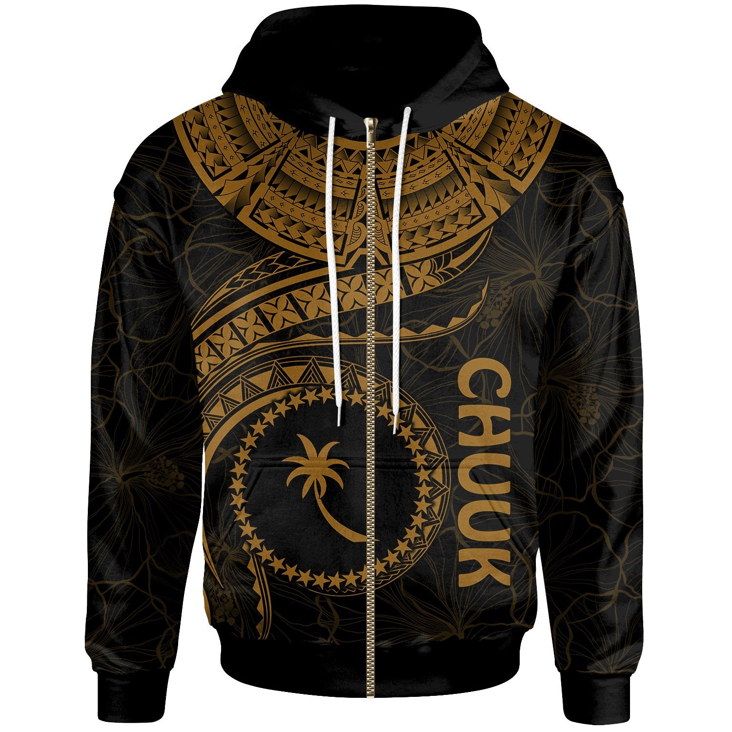 Chuuk Polynesian Zip up Hoodie Chuuk Waves (Golden) Unisex Golden - Polynesian Pride