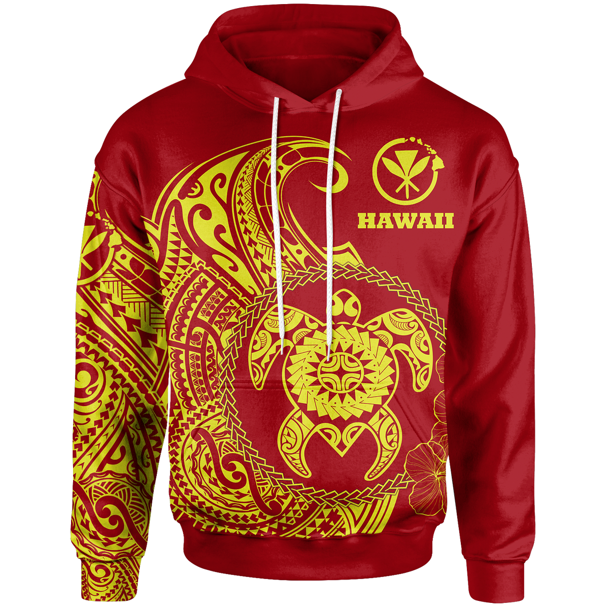 Hawaii Polynesian Hoodie Vintage Polynesian Turtle (Red) Unisex Red - Polynesian Pride