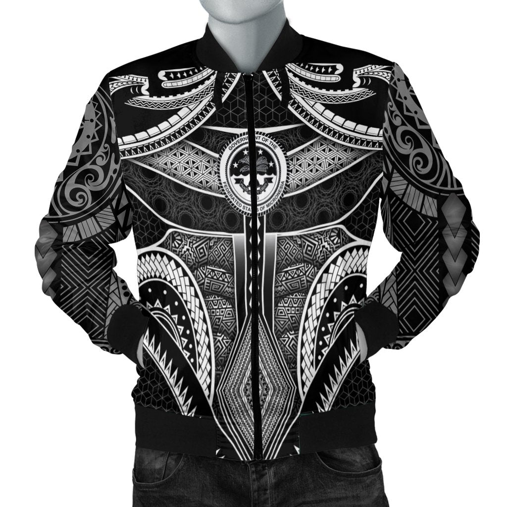 Polynesian FSM Men's Bomber Jacket - Poly Pattern With COA Federated States of Micronesia Black - Polynesian Pride